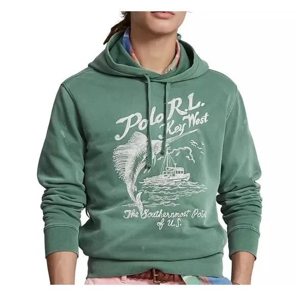 Polo Ralph Lauren Key West Fleece Hoodie Men Sz Small Green Nautical Graphic New